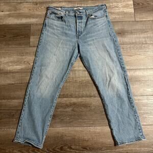 Levis Premium Wedgie Straight Jeans Women 32x28 Big E Blue Button Fly Denim